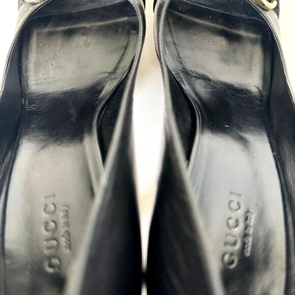 Gucci Classic Horsebit Black Leather Peep Toe Platform Heel Pumps Size 7 B - Picture 11 of 14